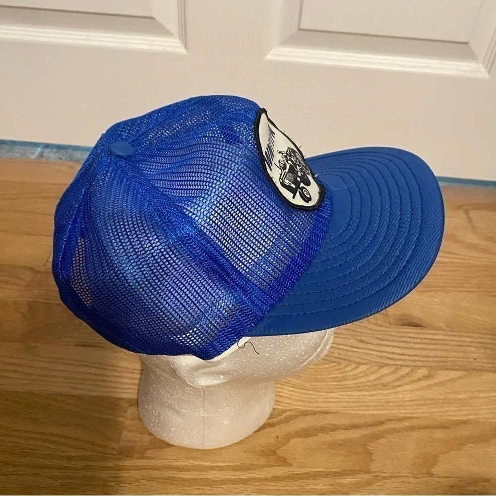 Vintage WNYTPA Patch Mesh Snap Back Trucker Hat Blue Made in USA Tractor Pull